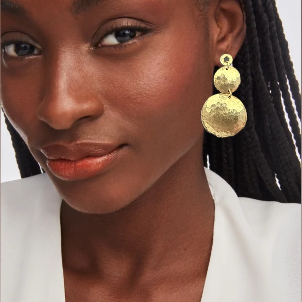 Gold Double Sphere Drop Earrings